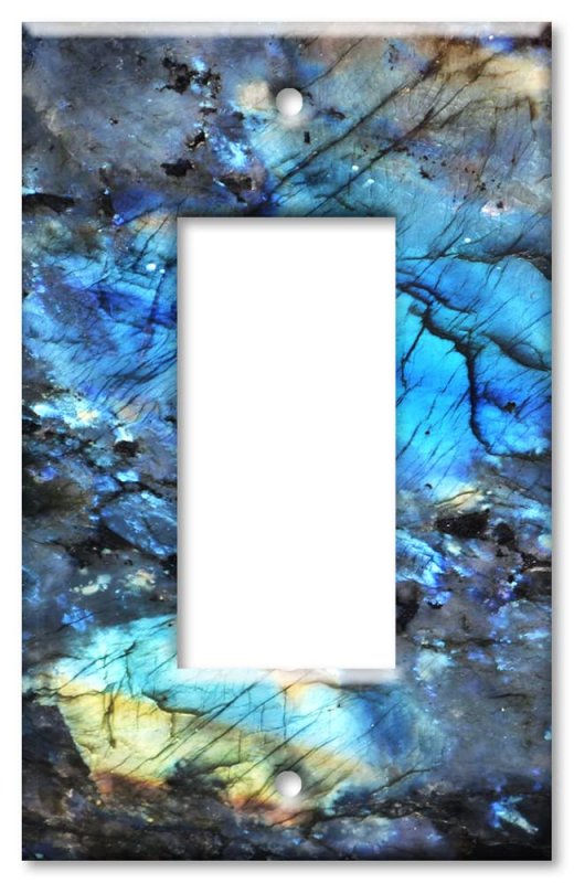Art Plates Decorative Light Switch Cover Metal Wall Plate 1 Gang Decora Lemurian Blue Quartzite Granite Marble Printed Image