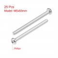 Uxcell M5x60mm Machine Screws Phillips Cross Pan Head Screw 304 Stainless Steel Fasteners Bolts 25pcs