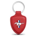 Ford Mustang Tri Bar Red Shield Shape Genuine Leather Key Chain Official Licensed Accessory 2 25 In X 1 75 