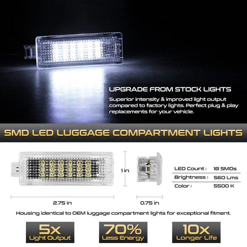 Led Trunk Cargo Courtesy Lamps For Ford 2013-2020 Escape Fusion 2015-2018 Mustang 2012-2018 Focus C-max Transit Connect Clear