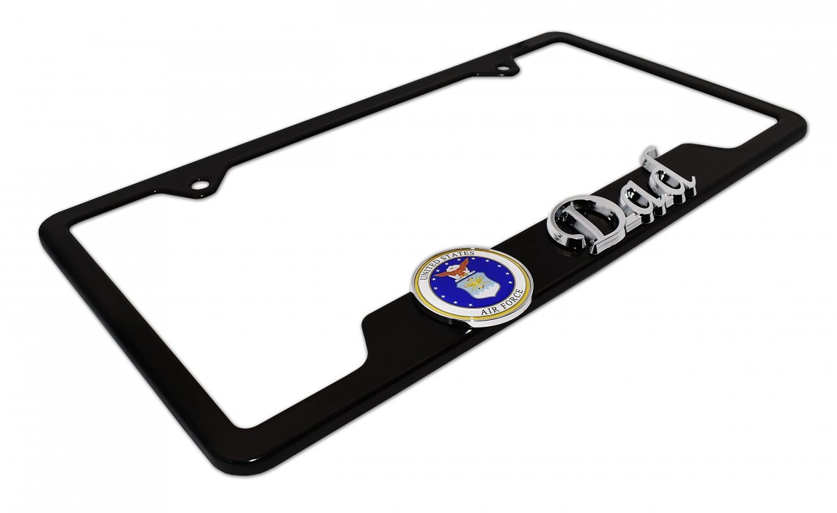 Air Force Dad 3d Black Metal License Plate Frame Universal Fit For Cars Heavy Duty Weather Resistant Open Corner Design