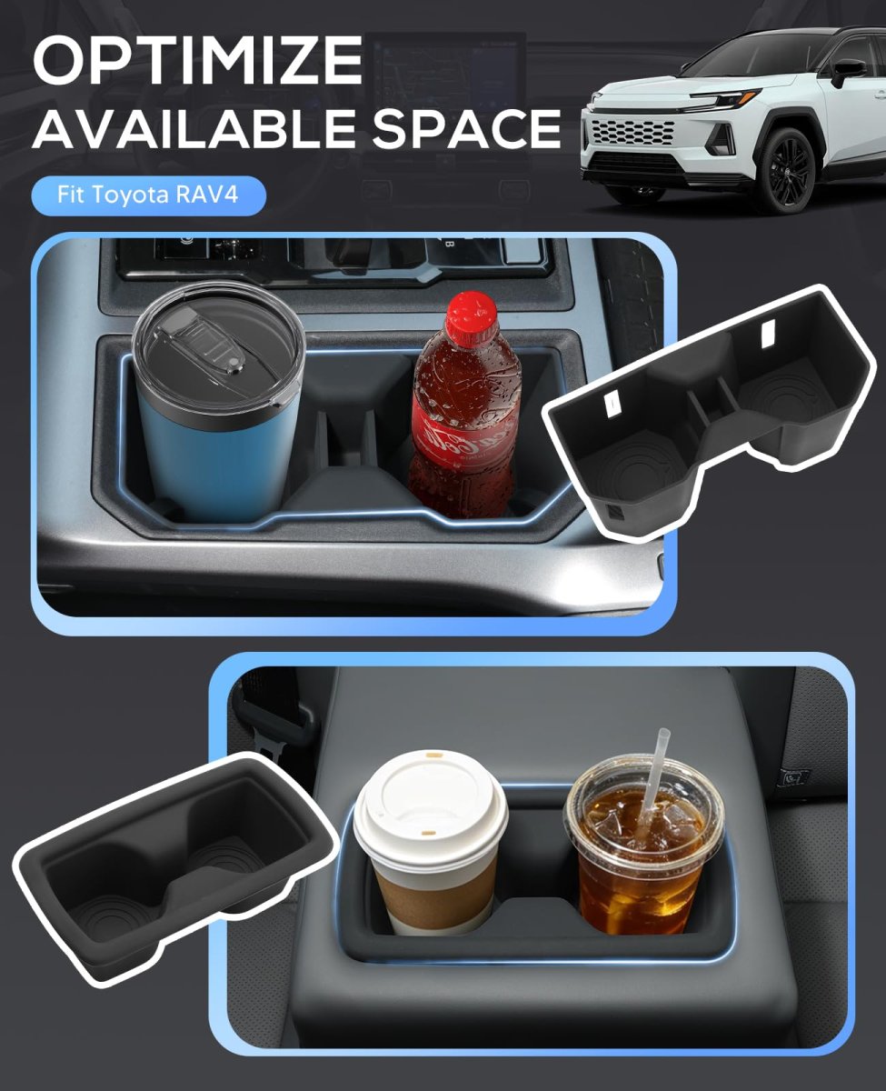 Cup Holder Inserts For 2026 Toyota Rav4 Anti Slip Waterproof Silicone Front And Rear Center Console Black 2 Pieces
