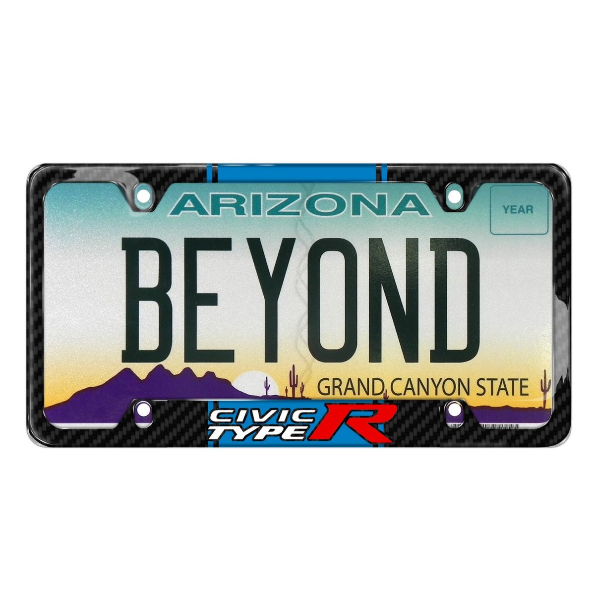 Honda Civic Type R License Plate Frame Blue Racing Stripe Black Real Carbon Fiber 12 In X 6 Universal Fit For 50 States
