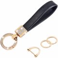 Wisdompro Genuine Leather Car Keychain Universal Bling Fob Holder Key Chains Women For Keys With Anti-lost D-ring 2 Keyrings 