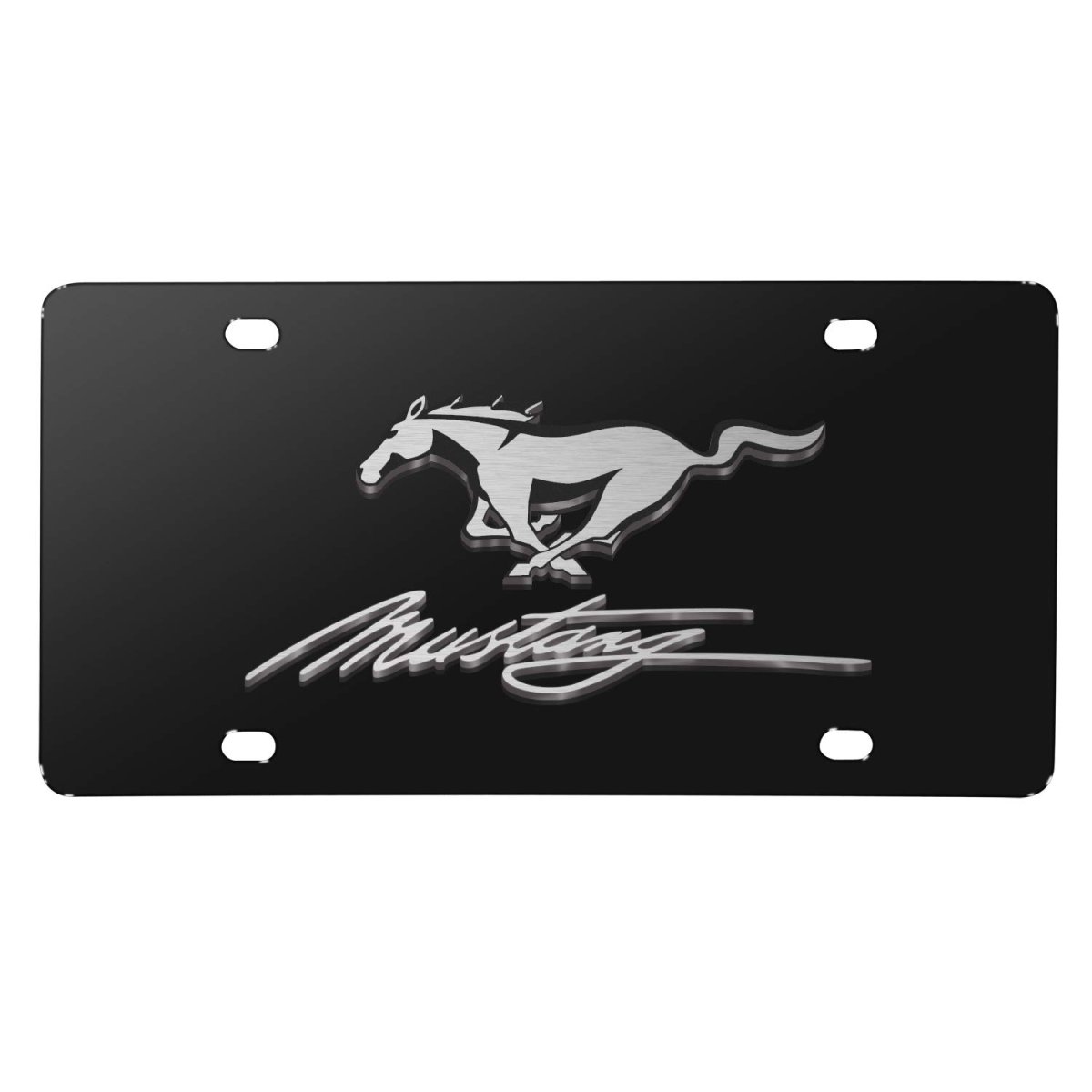 Ford Mustang Pony And Script 3d Logo Black Stainless Steel License Plate Official Licensed