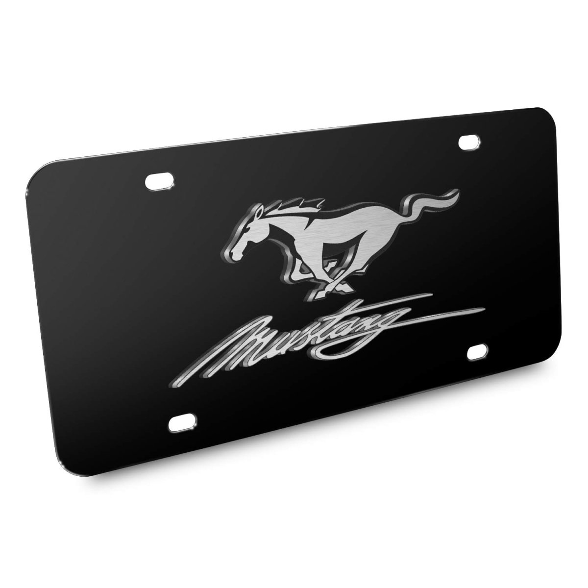 Ford Mustang Pony And Script 3d Logo Black Stainless Steel License Plate Official Licensed