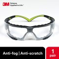 3m Safety Glasses Securefit Ansi Z87 Dust Protection Anti-fog Anti-scratch Clear Lens Green Black Frame Flexible Temples