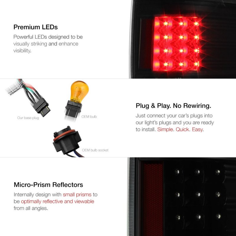 Black Smoke Led Tail Brake Light Housing Lamp Assembly For 2009-2014 Ford F150 Pickup Truck Driver And Passenger Side