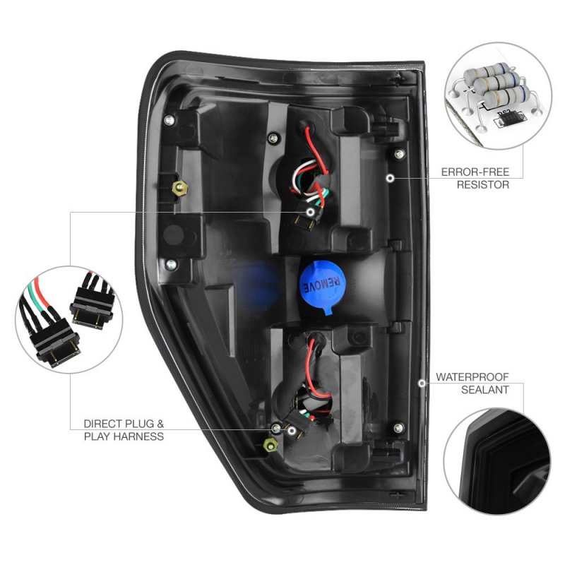 Black Smoke Led Tail Brake Light Housing Lamp Assembly For 2009-2014 Ford F150 Pickup Truck Driver And Passenger Side