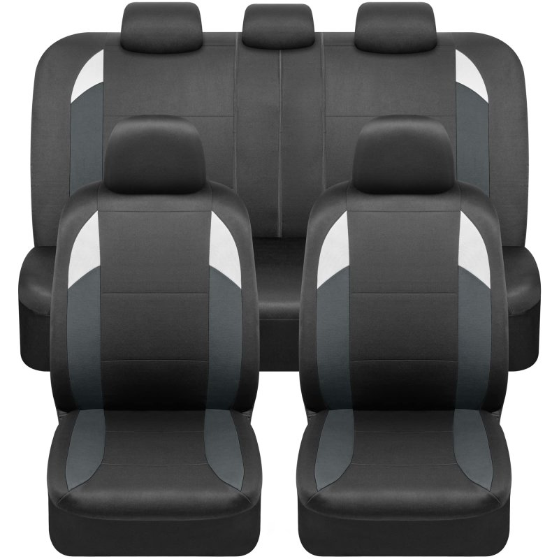 Monaco Car Seat Covers Full Set Gray Tri Tone Front And Split Rear Bench Universal Fit For Cars Trucks Suv Van Polycloth