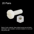 Uxcell 20 Pairs Nylon Screw Nut Assortment M8x25mm Slotted Pan Head Screws M8 Hex Nuts For Machinery Electronics White