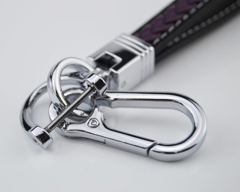 Braided Leather Keychain With Chrome D Ring And Hook 2 Layer Real Classic Design For Car Key Fobs Black