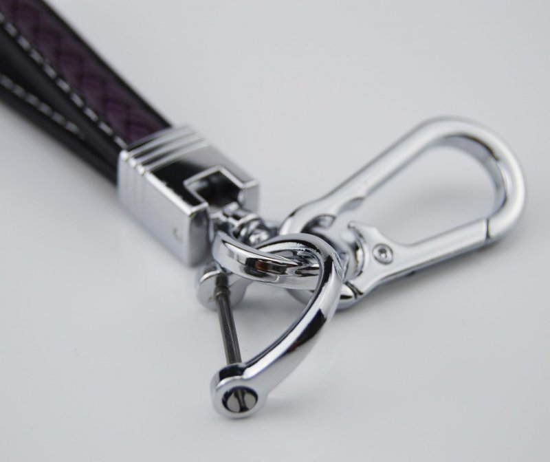Braided Leather Keychain With Chrome D Ring And Hook 2 Layer Real Classic Design For Car Key Fobs Black