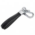Braided Leather Keychain With Chrome D Ring And Hook 2 Layer Real Classic Design For Car Key Fobs Black