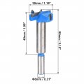 Uxcell Forstner Wood Boring Drill Bit 30mm Dia Hole Saw Carbide Alloy Steel Tip Round Shank Cutting For Hinge Plywood Tool Blue