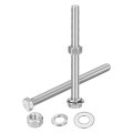 5set Hex Head Screw Bolt 1 2-13 X 6 304 Stainless Steel Fully Threaded With Nuts Flat Lock Washers Silver 