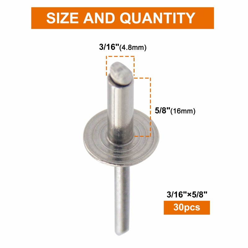 Ispinner 30pcs 3 16 X 5 8 Stainless Steel Large Flange Blind Rivets 4 16mm Pop