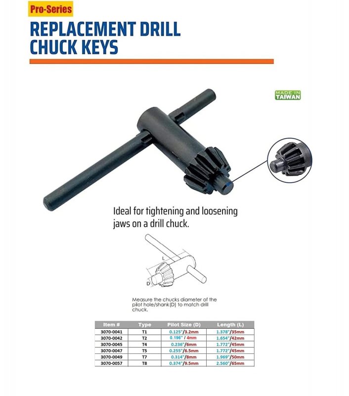 Drill Chuck Key For 3 8 Chucks 3070-0046