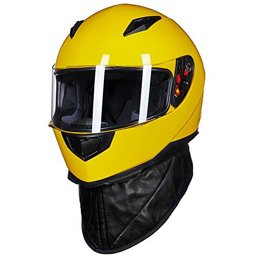 Full Face Motorcycle Street Bike Helmet Dot Model Ilm-313 With Removable Winter Neck Scarf And 2 Visors Small Yellow