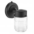 Maxxima Outdoor Wall Lantern Light Fixture Enclosed Clear Ribbed Glass Jelly Jar Exterior Black Finish Dusk To Dawn Sensor 800 