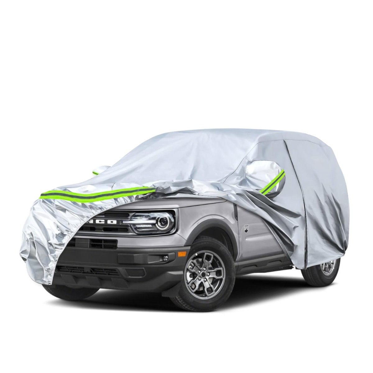 Waterproof Car Cover For 2021 2024 Ford Bronco Sport 6 Layer Silver All Weather Protection With Zipper Door Windproof Bands And