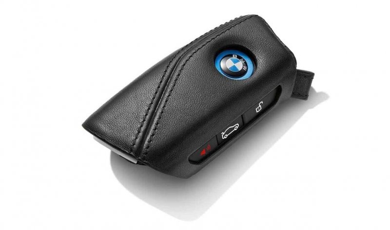 Leather Key Case For Bmw Elegant Black Nappa Protective Cover With Quick Removal Strap And Accessible Function Buttons One Size