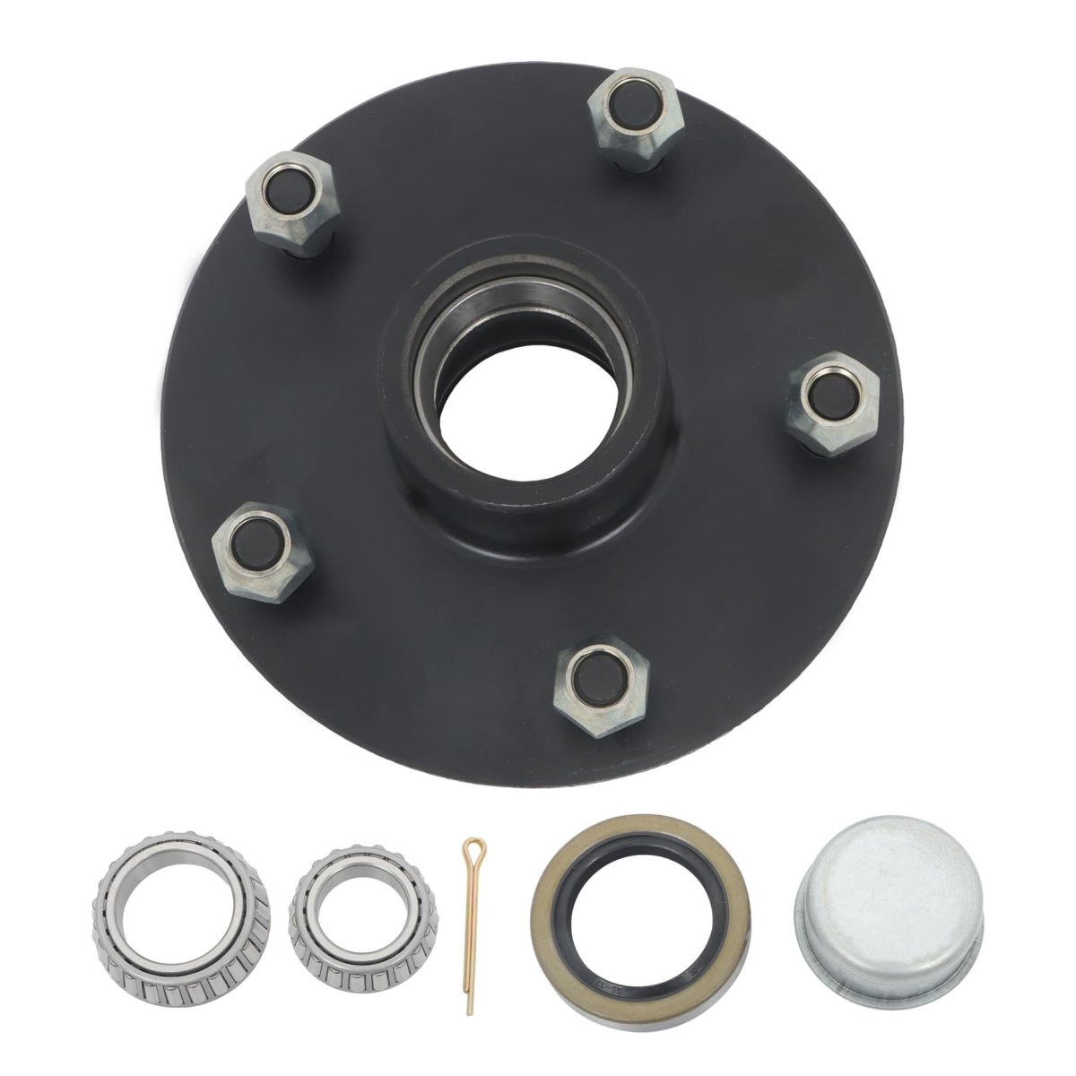 5 Hole 5in Trailer Hub Kit With 1 2in Stud Replacement For 3500 Lb 84 Spindle Includes L68149 And L44649 Bearings Oil Seal