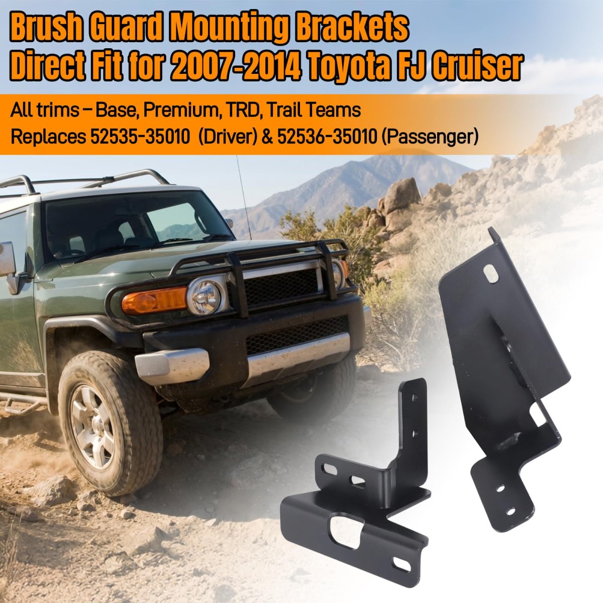 Brush Guard Mounting Brackets For Toyota Fj Cruiser 2007 2014 Complete Set With Hardware Replaces Part Numbers 52535 35010 And
