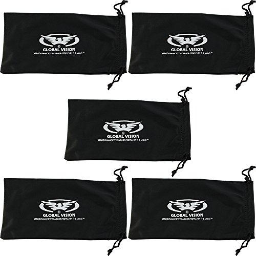 Five Large Black Micro-fiber Bags Sunglasses Goggles Cell Phone Carrying Pouch Case Sleeve
