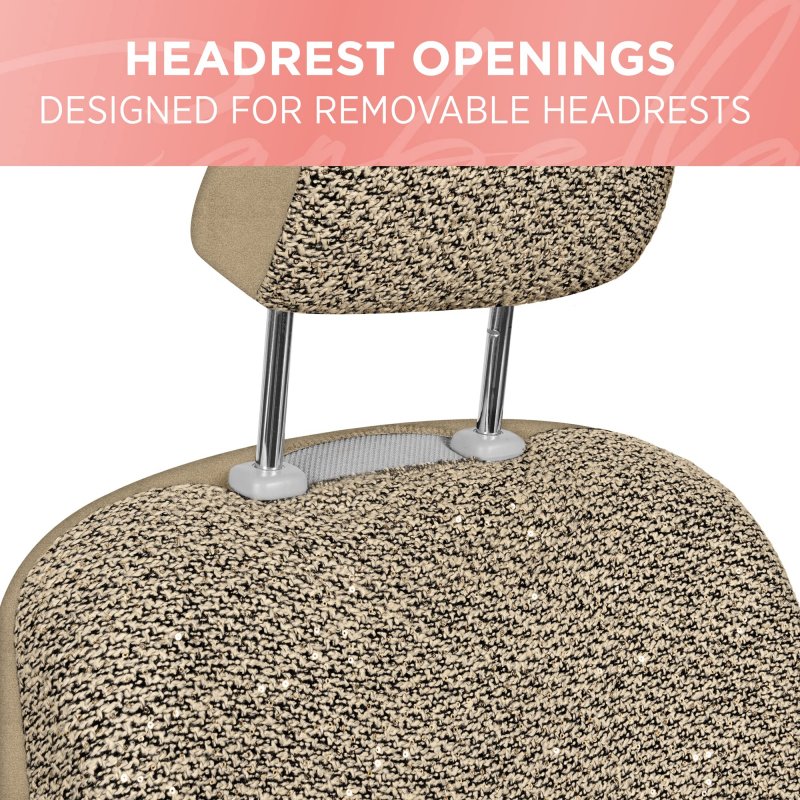 Carbella Sequin Tweed Bling Seat Covers 2 Pack Black For Cars With Shiny Detail Cute Automotive Interior Protectors Trucks Van