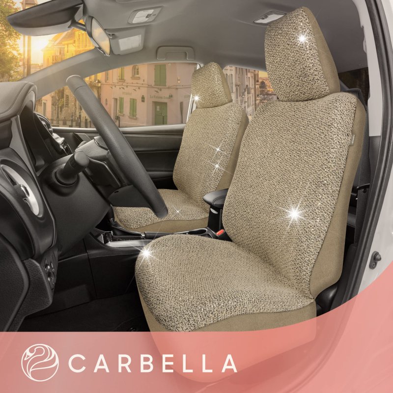 Carbella Sequin Tweed Bling Seat Covers 2 Pack Black For Cars With Shiny Detail Cute Automotive Interior Protectors Trucks Van