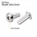 Uxcell M4x12mm Machine Screws Hex Socket Round Head Screw 304 Stainless Steel Fasteners Bolts 20pcs
