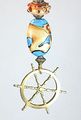 Ships Helm Nautical Sailing Wheel In Brass Blue-green Porcelain Glass Light Or Ceiling Fan Pull 