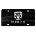 Ram Hemi Dual Logo 3d On Pattern Black Aluminum License Plate Official Licensed 11 88 In X 6
