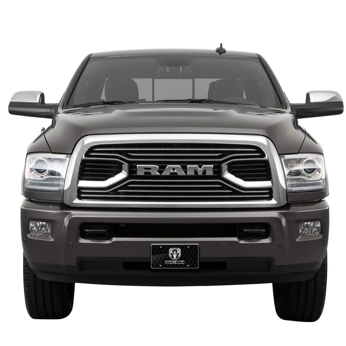 Ram Hemi Dual Logo 3d On Pattern Black Aluminum License Plate Official Licensed 11 88 In X 6