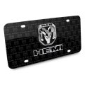 Ram Hemi Dual Logo 3d On Pattern Black Aluminum License Plate Official Licensed 11 88 In X 6