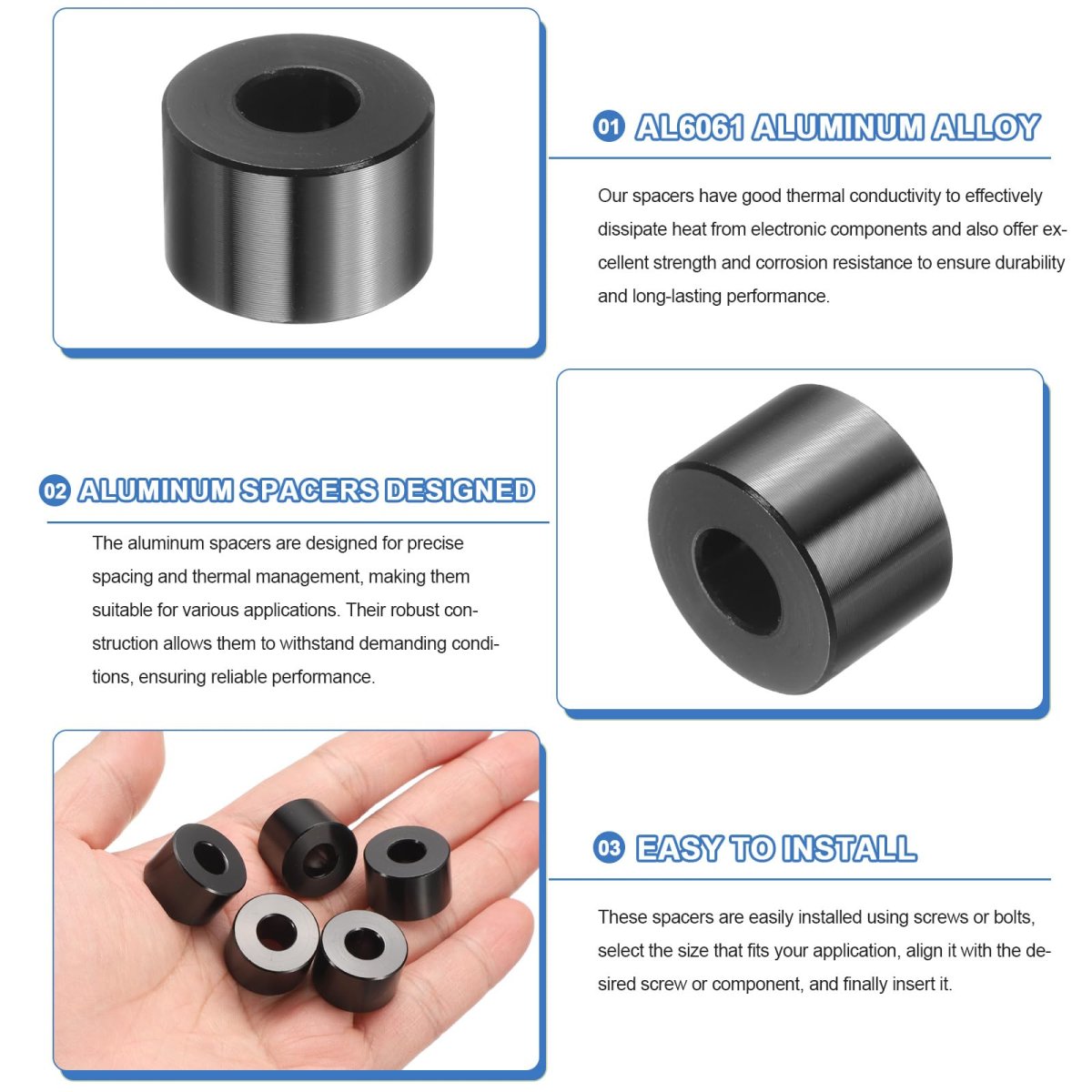 10 Pcs Aluminum Spacer 5 16 Bore X 3 4 Od 1 2 Length Black Round Unthreaded Standoff Bushing Plain Finish Metal Spacers