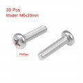 Uxcell M6x25mm Machine Screws Pan Phillips Cross Head Screw 304 Stainless Steel Fasteners Bolts 30pcs