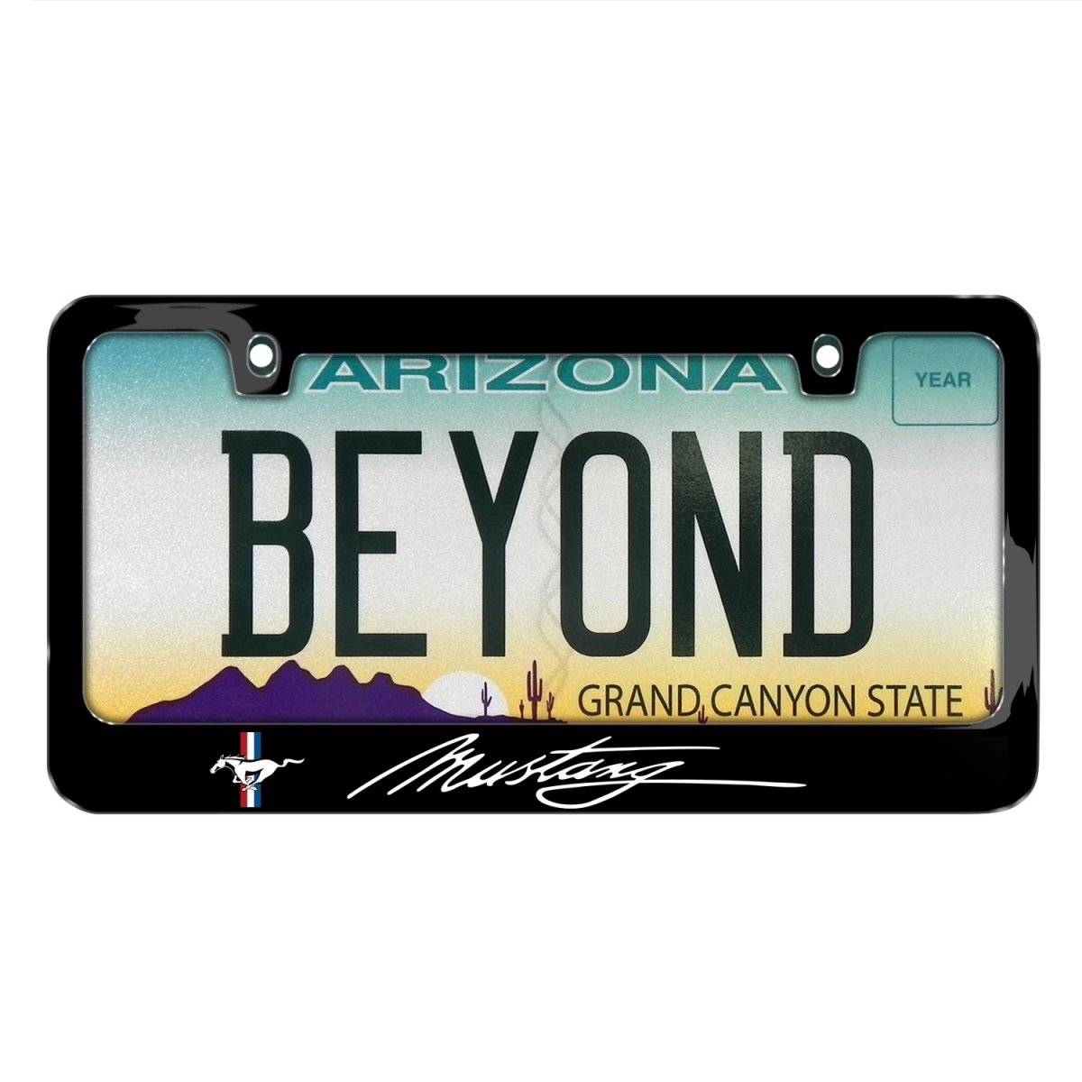 Ford Mustang Script Black Metal License Plate Frame