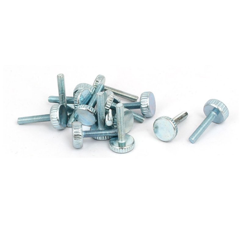 A M3x16mm Knurled Head Flat Point Fully Threaded Thumb Screws Fastener 15pcs