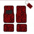 Universal Fit Animal Print Carpet Floor Mats For Cars And Trucks Zebra Red Set Of 4 With Matching Key Fob 