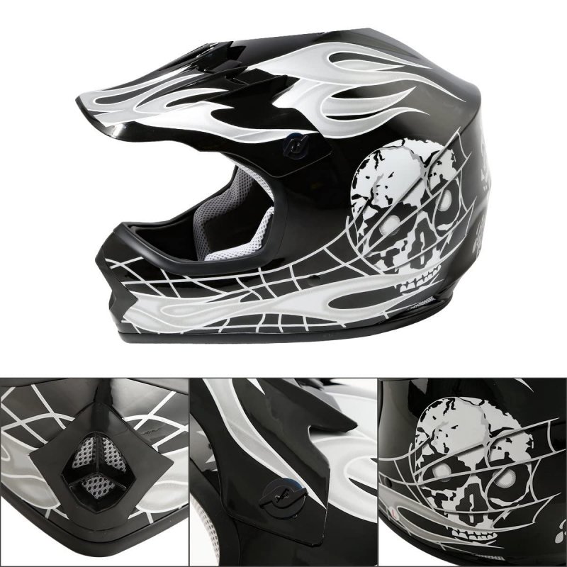 Dot Youth Kids Motocross Offroad Street Dirt Bike Helmet Motorcycle Atv With Goggles Gloves Black Skull M