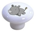Set Of 2 Rhinoceros Baby Ceramic Cabinet Drawer Pull Knobs 