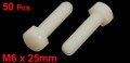 Uxcell M6 X 25mm Full Thread Nylon Metric Hex Head Cap Screw Bolt 50 Pcs
