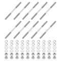 10pcs Double Ended Stud Screws M4x60mm 304 Stainless Steel Dual Threaded Rod Bolts With Nuts And Flat Lock Washers End Screw 