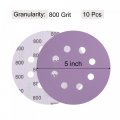 Uxcell 10pcs 5-inch Purple Sanding Discs 800 Grits 8 Hole Hook And Loop Professional Aluminum Oxide Sand Paper Wet Dry Polish