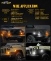 Partsam Jk Turn Signal Lights Side Marker Light White Halo Ring Smoked Lens Front Parking Amber Driving Replacement For Jeep