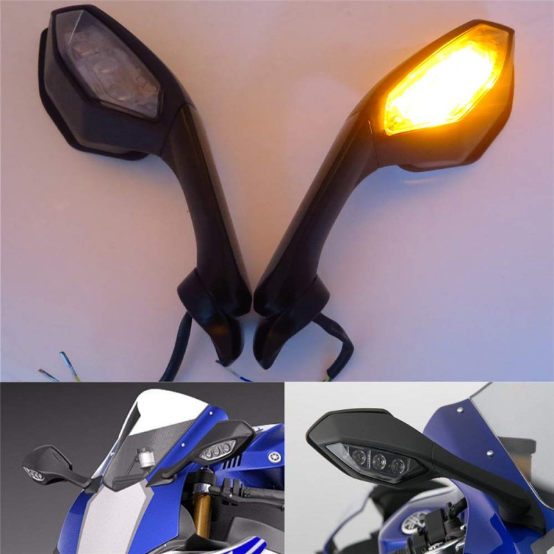 Black Rearview Mirror Led Turn Signal Light For Yzf R1 2015 2019 And R6 2017 2020 Waterproof Amber With Smoke Lens Aluminum