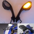 Black Rearview Mirror Led Turn Signal Light For Yzf R1 2015 2019 And R6 2017 2020 Waterproof Amber With Smoke Lens Aluminum 