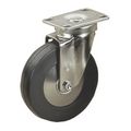 Swivel Plate Caster Black Solid Rubber 5 Wheel Without Brake 